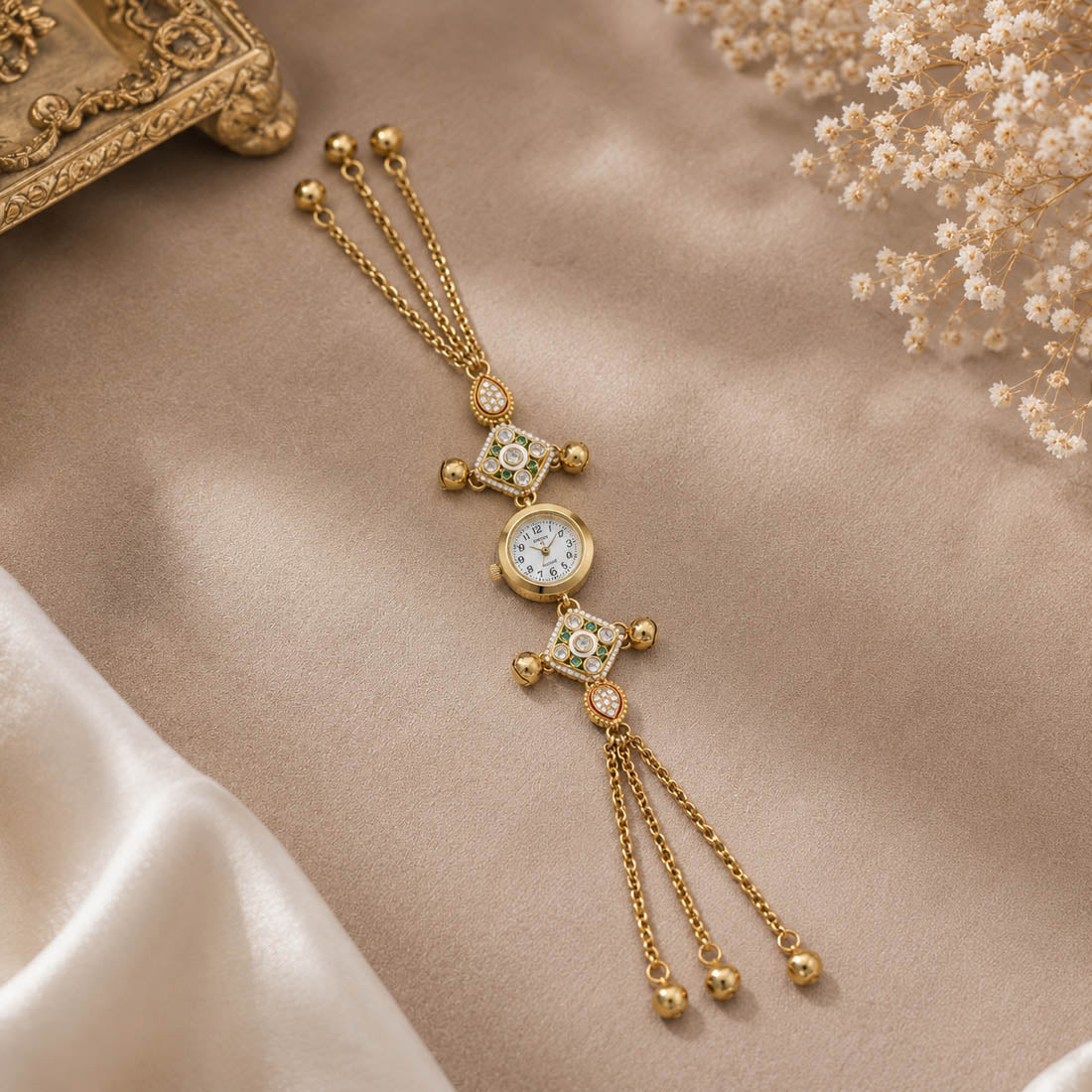 Premium Grüne Farbe Kundan Uhr für Mädchen & Frauen Festlicher Schmuck Kollektion