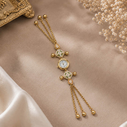 Premium Grüne Farbe Kundan Uhr für Mädchen & Frauen Festlicher Schmuck Kollektion