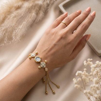 Elegante grüne Kundan-Uhr für Mädchen & Frauen Hochzeits-Modeaccessoire