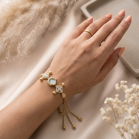 Elegante grüne Kundan-Uhr für Mädchen & Frauen Hochzeits-Modeaccessoire