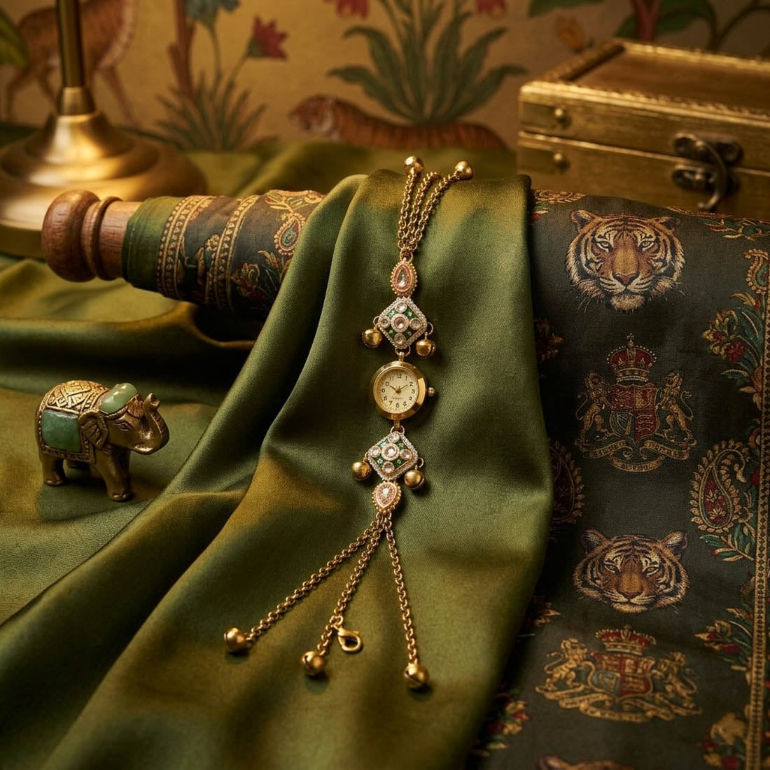 Anmutige grüne Kundan-Uhr für Mädchen & Frauen – Alltagskollektion