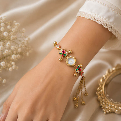 Premium Rani & Green Color Kundan Watch For Girls & Women Elegant Collection