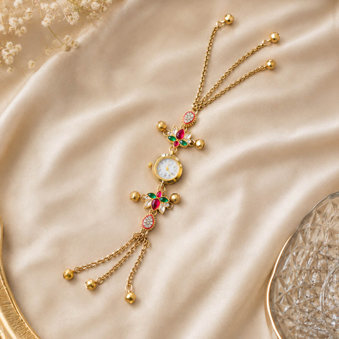 Premium Rani & Green Color Kundan Watch For Girls & Women Elegant Collection
