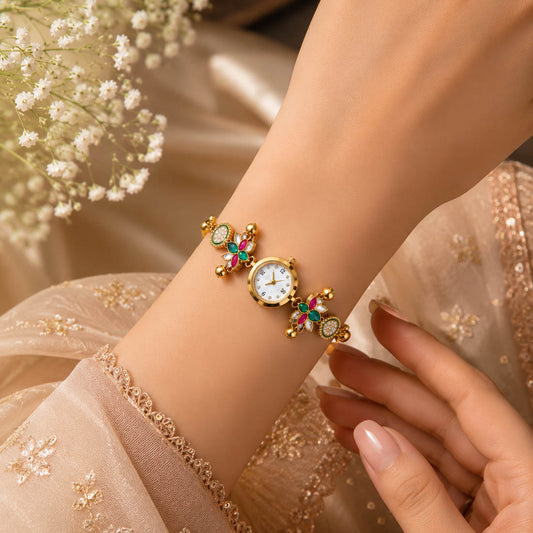 Designer Rani & Green Color Kundan Watch For Girls & Women Wedding Style