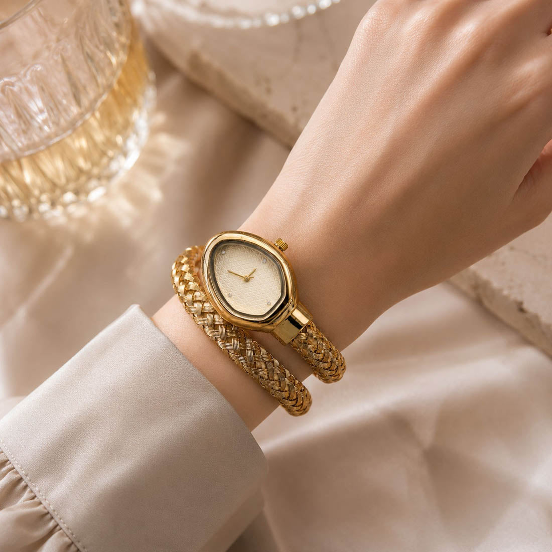 Cream Color Snake Analog Watch Crafted with Chic Fashion Look for Women and Girls