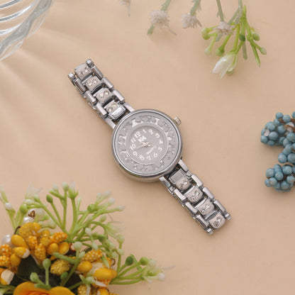 White Color Silver Plated Watch For Girls & Women Featuring Elegant Designer Appeal