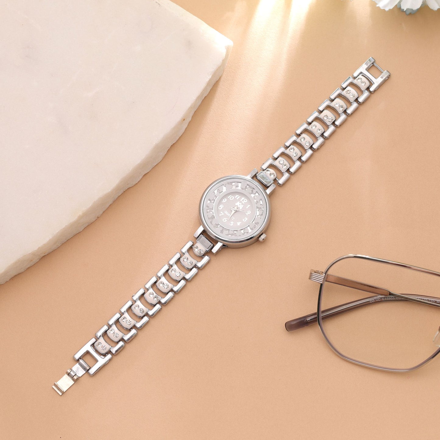 White Color Silver Plated Watch For Girls & Women Featuring Elegant Designer Appeal