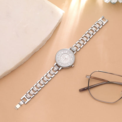 White Color Silver Plated Watch For Girls & Women Featuring Elegant Designer Appeal