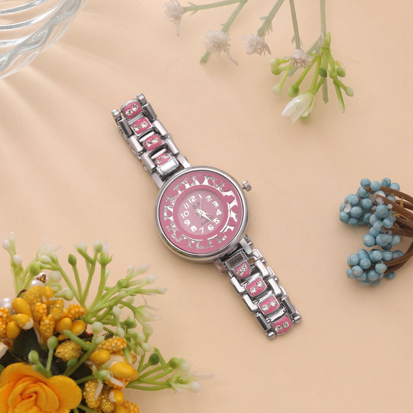 Pink Color Silver Plated Watch For Girls & Women with Premium Fashion Style