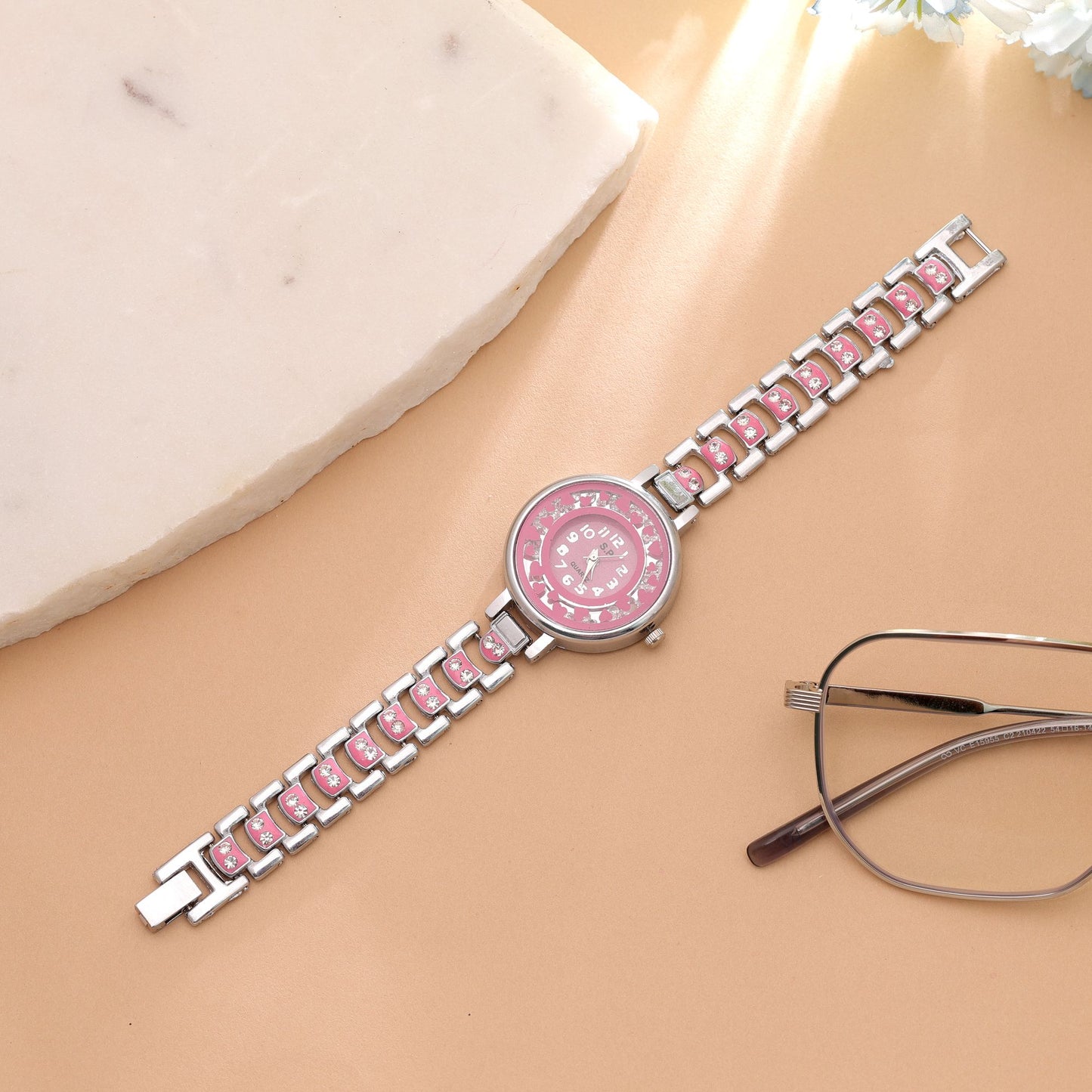 Pink Color Silver Plated Watch For Girls & Women with Premium Fashion Style