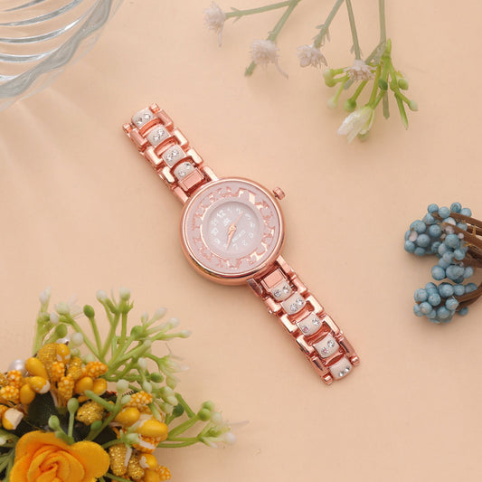 White Color Rose Gold Watch For Girls & Women Featuring Elegant Trendy Design