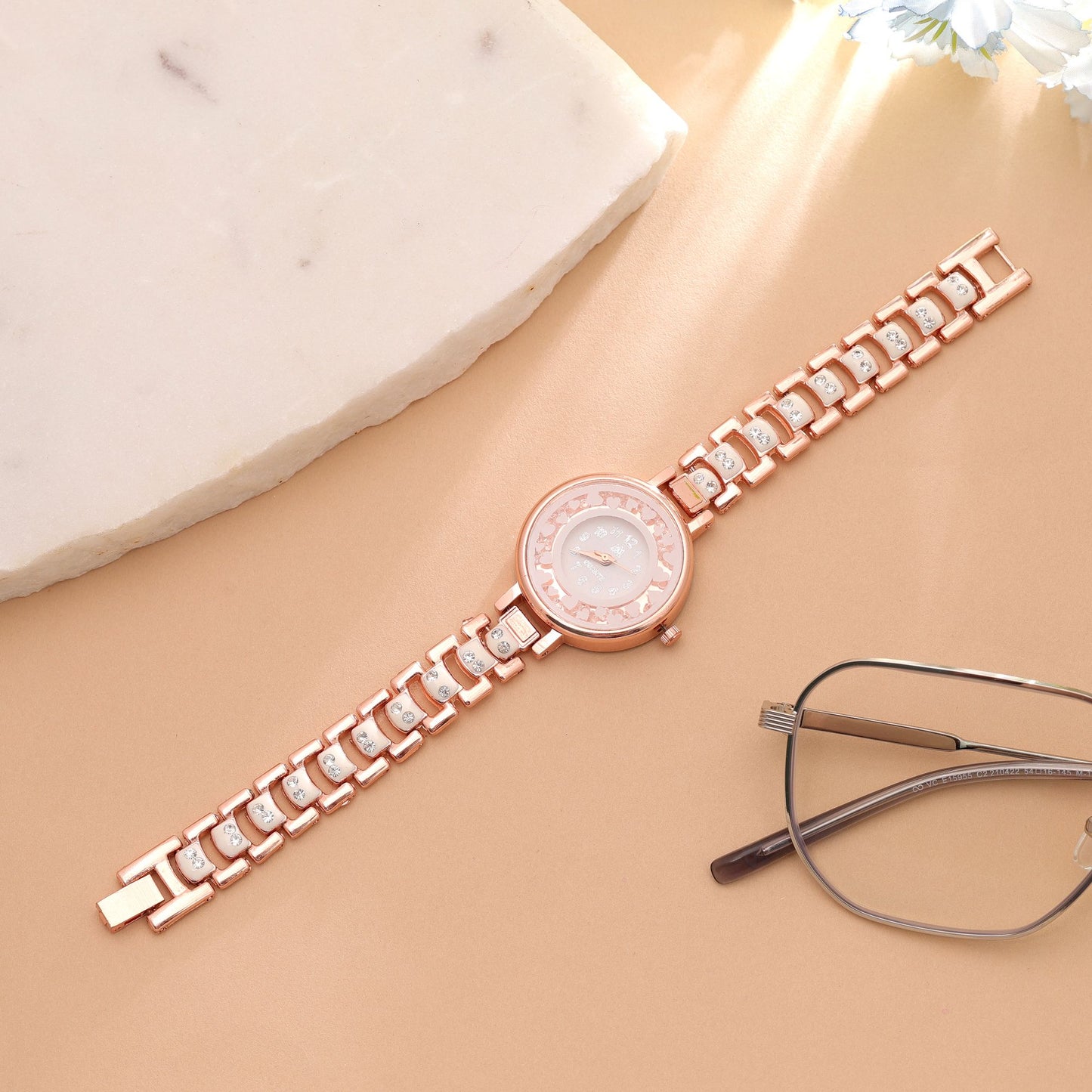 White Color Rose Gold Watch For Girls & Women Featuring Elegant Trendy Design