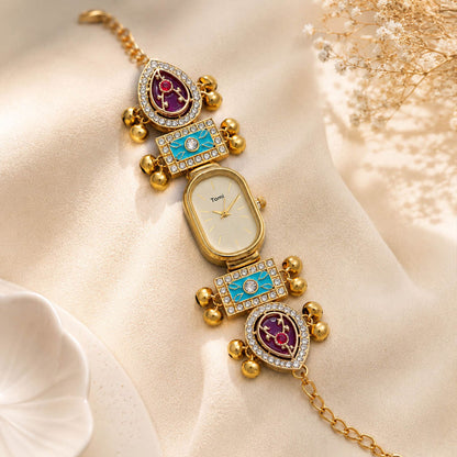 Maroon & Pista Green Color Gold Plated Kashmiri Kundan Watch for Girls & Women Designer Style