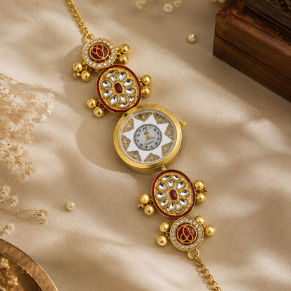 Maroon Color Gold Plated Kashmiri Kundan Watch for Girls & Women Beautiful Designer Appeal