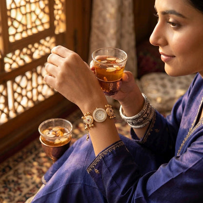 Maroon Color Gold Plated Kashmiri Kundan Watch for Girls & Women Traditional Fashion Style