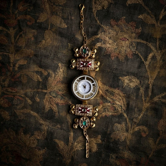 Traditional Maroon & Green Color Kundan Studded Ethnic Watch For Girls & Women