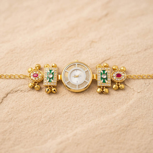 Vibrant Rose Pink & Green Color Floral Dial Jewelry Watch For Girls & Women