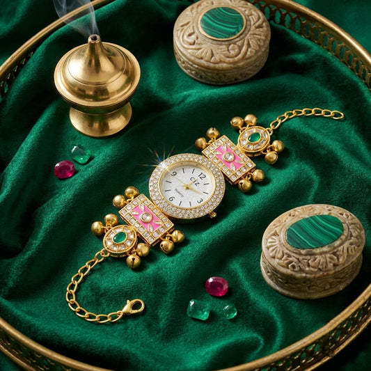 Soft Light Pink & Jade Green Color Designer Festive Watch For Girls & Women