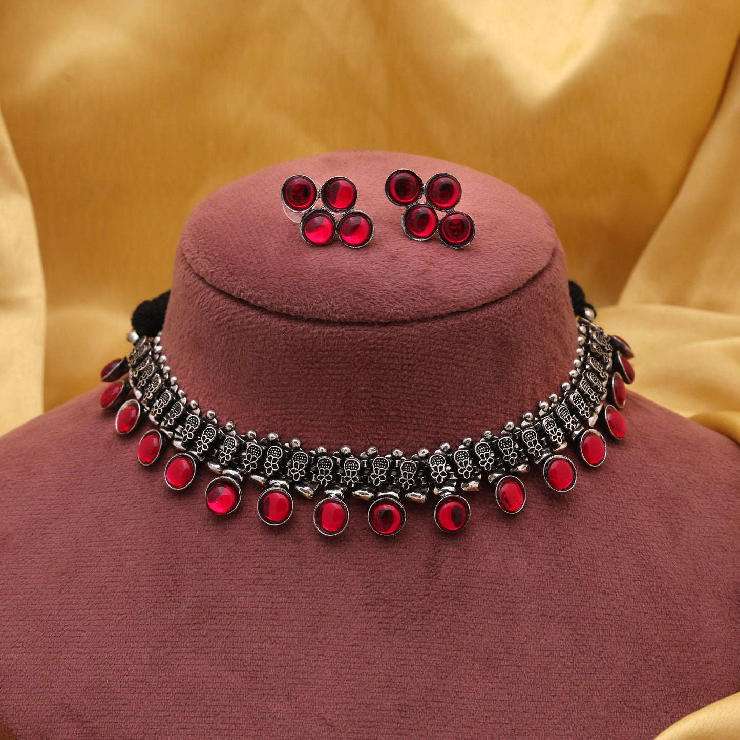 Elegant Red Color Oxidised Necklace Set Designed For Women’S Traditional Fashion Jewelry