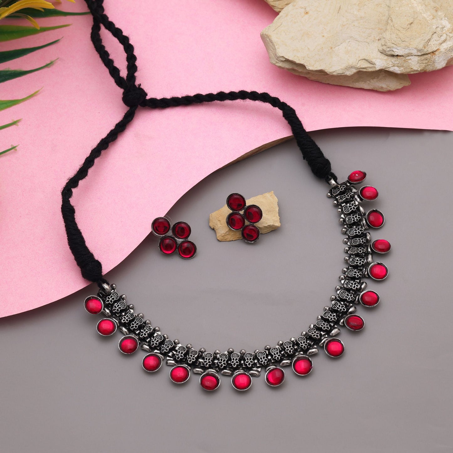 Elegant Red Color Oxidised Necklace Set Designed For Women’S Traditional Fashion Jewelry